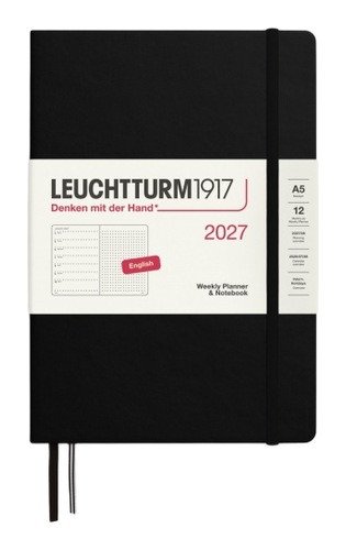 Týdenní plánovač & Zápisník Black, tečkovaný Medium A5 2027, anglicky