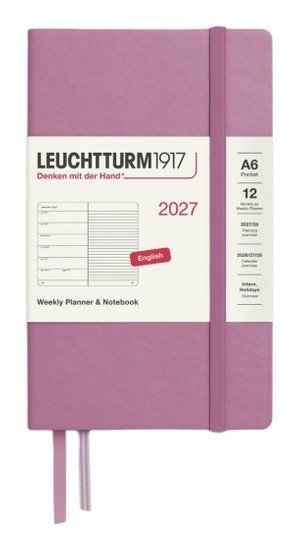 Týdenní plánovač & Zápisník Dusty Rose, Pocket A6 2027, anglicky