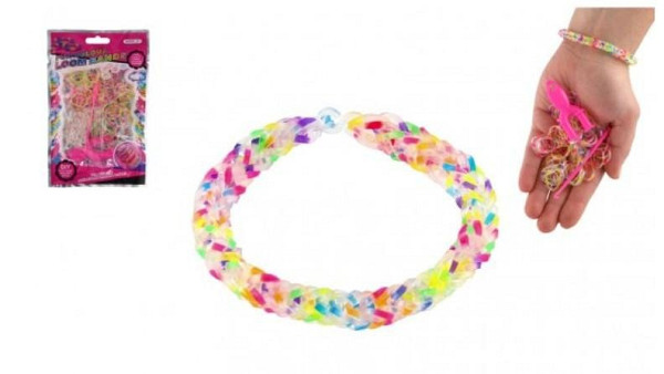 Udělej si svůj náramek - gumičky duhové 200 ks + náčiní