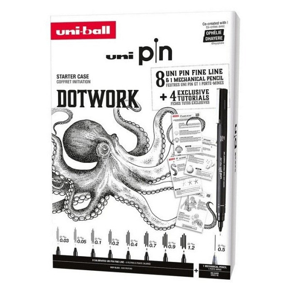 UNI PIN sada Dotwork dárkový box, 8 linerů + SHALAKU mikrotužka