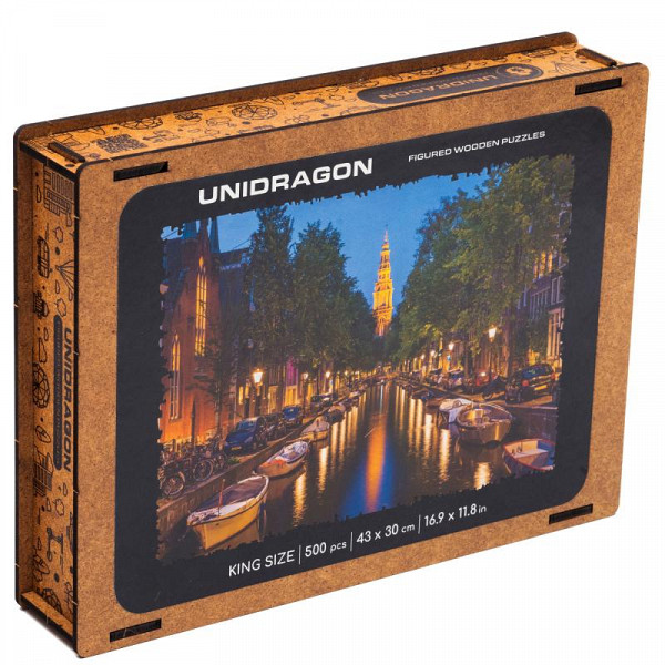 Unidragon dřevěné puzzle - Večerní Amsterodam velikost L