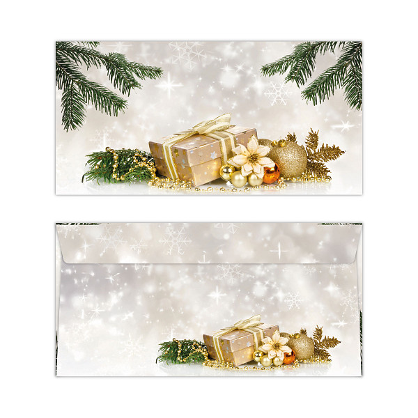 Vánoční obálka - zelená s dárečky