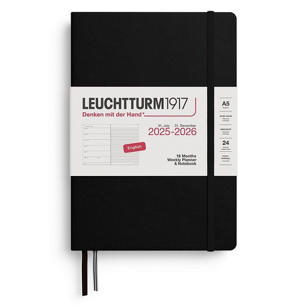 Weekly Planner & Notebook 2026 Medium (A5) 18 Months Black