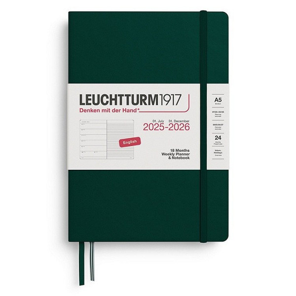 Weekly Planner & Notebook 2026 Medium (A5) 18 Months Forest Green