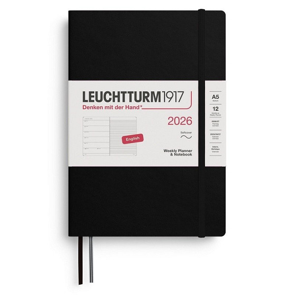 Weekly Planner & Notebook 2026 Medium (A5) Black