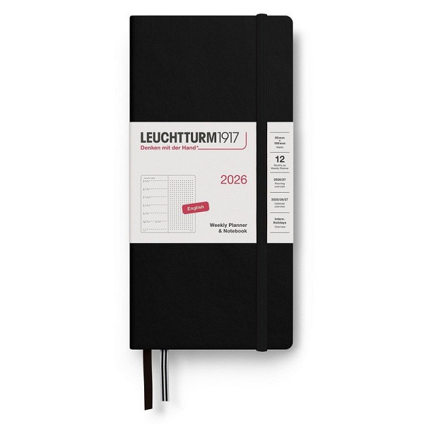 Weekly Planner & Notebook 2026 Wallet (B6+ x A6) Black - tečkovaný