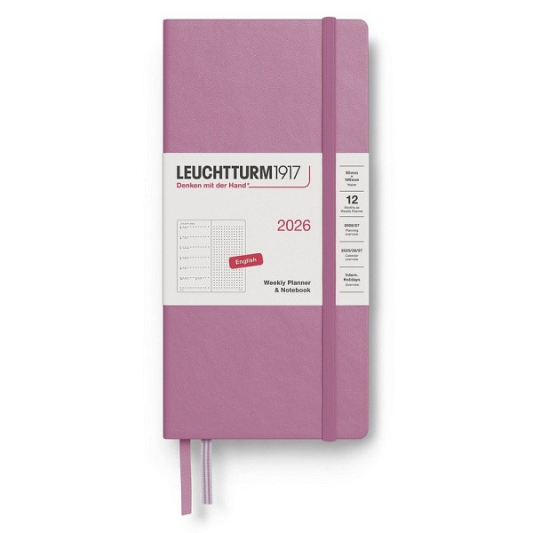 Weekly Planner & Notebook 2026 Wallet (B6+ x A6) Dusty Rose - tečkovaný