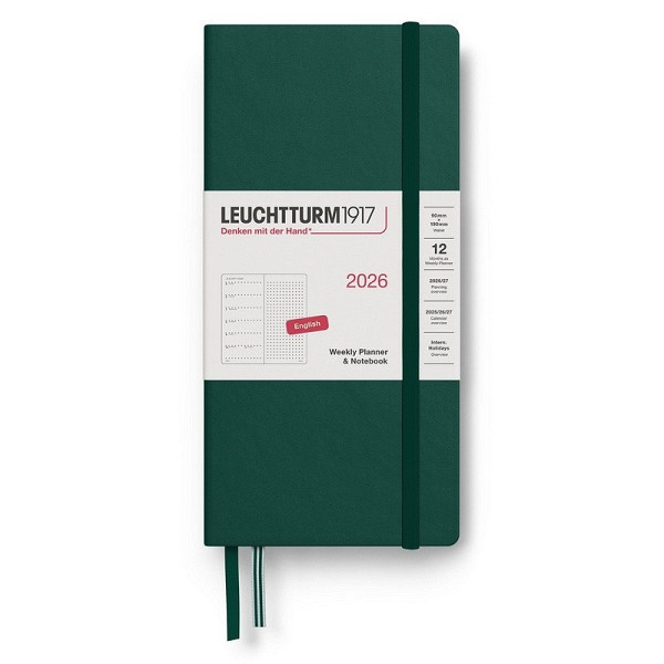 Weekly Planner & Notebook 2026 Wallet (B6+ x A6) Forest Green - tečkovaný