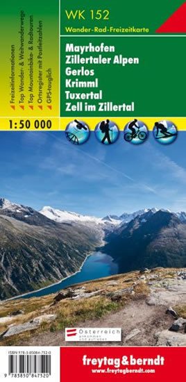 WK 152 Mayrhofe, Zillertaler Alpen, Gerlos, Krimml, Tuxerta, Zell im Zillertal 1:50 000/mapa