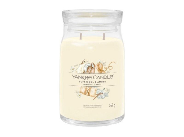 YANKEE CANDLE Soft Wool & Amber svíčka 567g / 2 knoty (Signature velký)