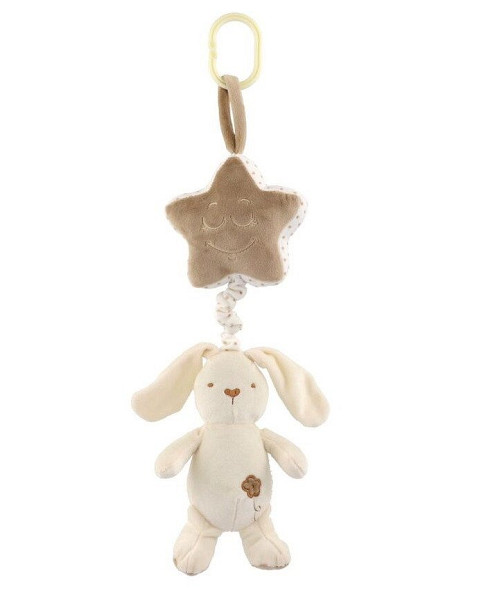 Zajíček natahovací hrací strojek plyš - závěs na postýlku/kočárek