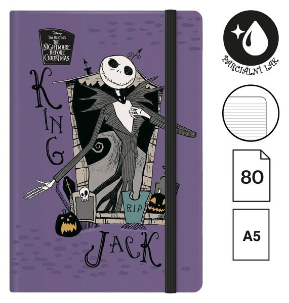 Zápisník s gumičkou Tim Burton 2, A5, 80 g, 80 listů, linkovaný, fialový