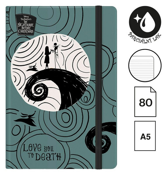 Zápisník s gumičkou Tim Burton 3, A5, 80 g, 80 listů, linkovaný, šedo-modrý