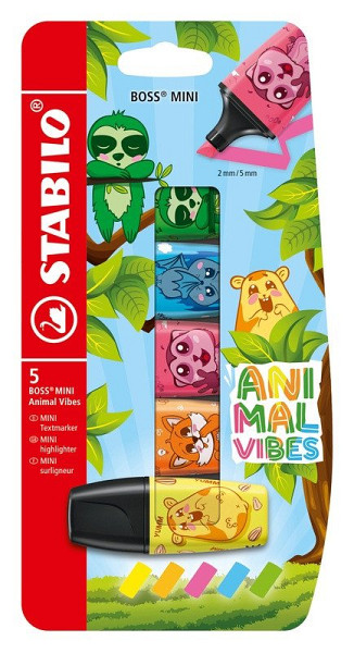 Zvýrazňovač STABILO BOSS MINI Animal Vibes 5ks - neonové barvy