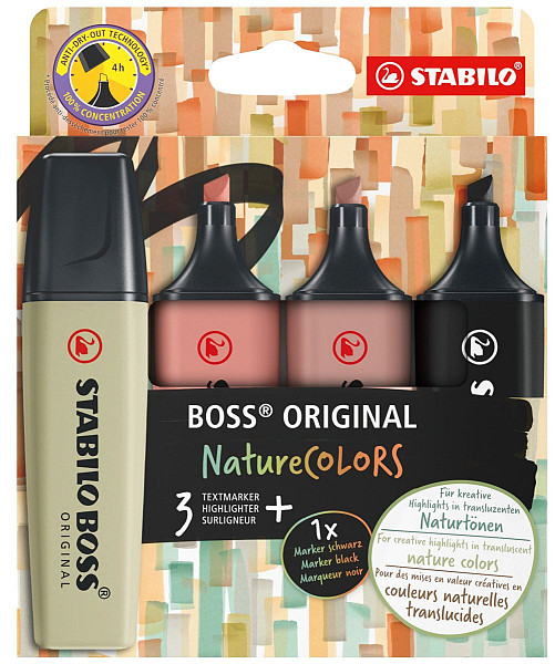 Zvýrazňovač STABILO BOSS ORIGINAL NatureCOLORS - sada 4 ks