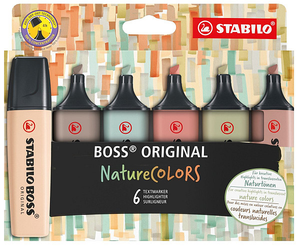 Zvýrazňovač STABILO BOSS ORIGINAL NatureCOLORS - sada 6 ks